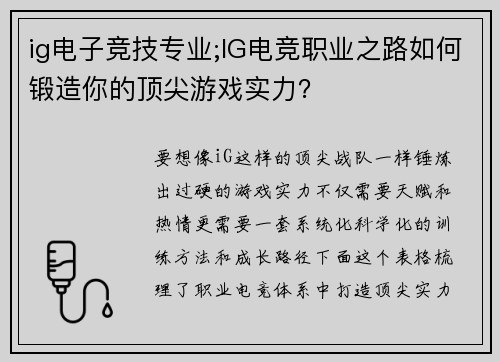 ig电子竞技专业;IG电竞职业之路如何锻造你的顶尖游戏实力？